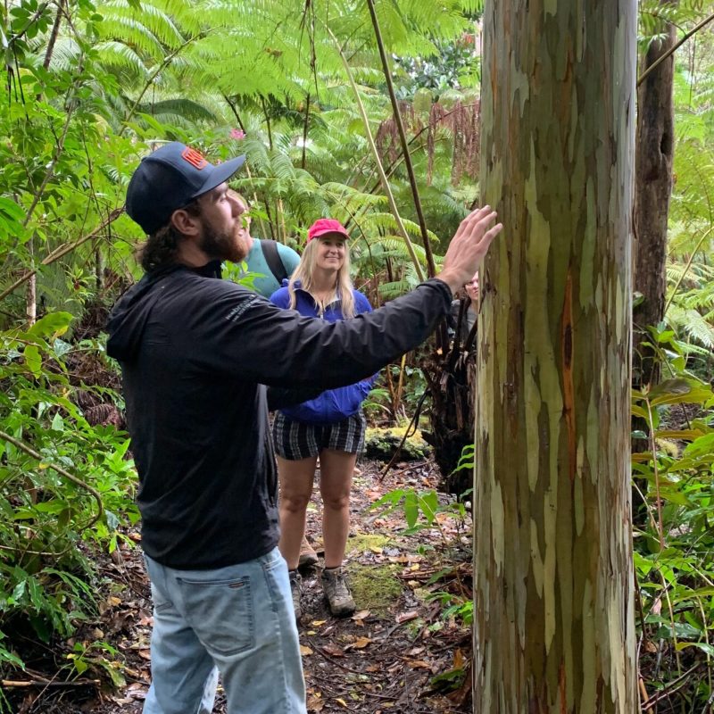 a man standing next to a tree