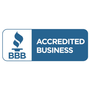 BBB Accredited Business logo with blue color and torch symbol.
