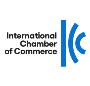 Logo with text 'International Chamber of Commerce' and blue abstract design.
